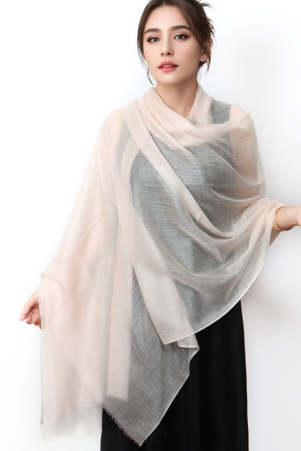 This is a model picture of Featherlight Blush cashmere scarf