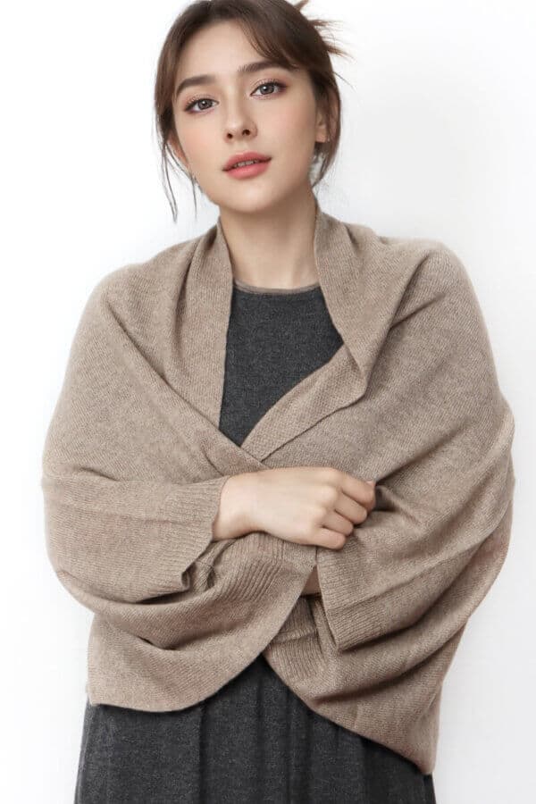 Dark Khaki Wearable Cashmere Wrap Elegant Cozy