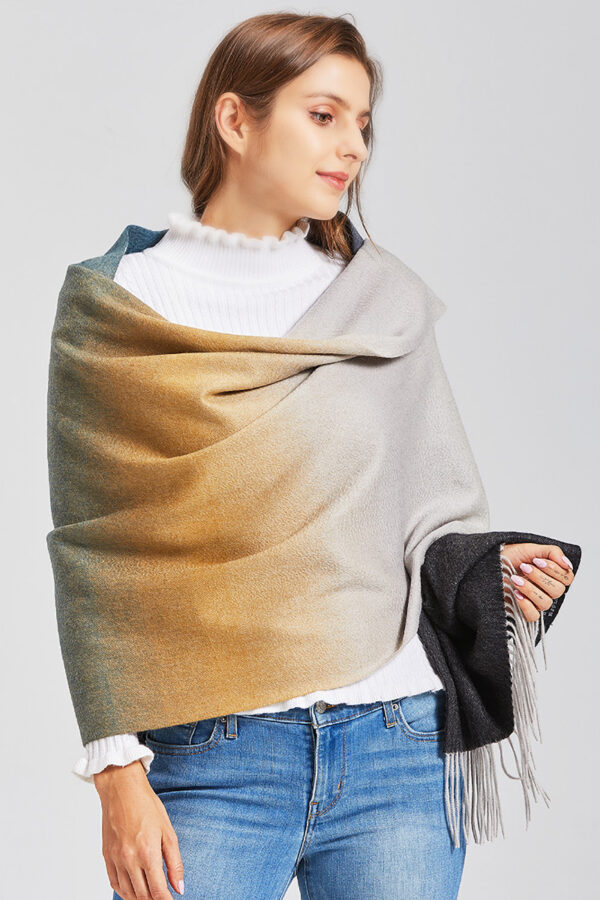 Elegant Gradient Wool Scarf – Blue to Beige Ombre Wrap for Cozy Comfort