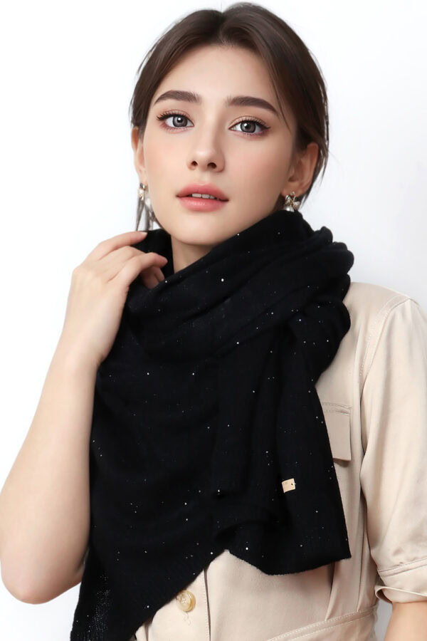 Luxurious Black Sequin Cashmere Knit Wrap 2 1