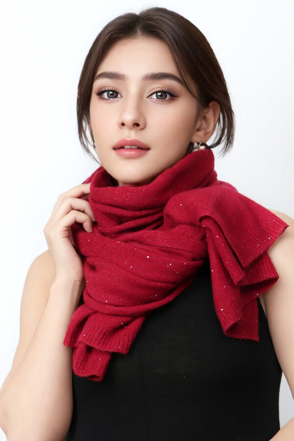 Luxurious Burgundy Sequin Cashmere Knit Wrap 1