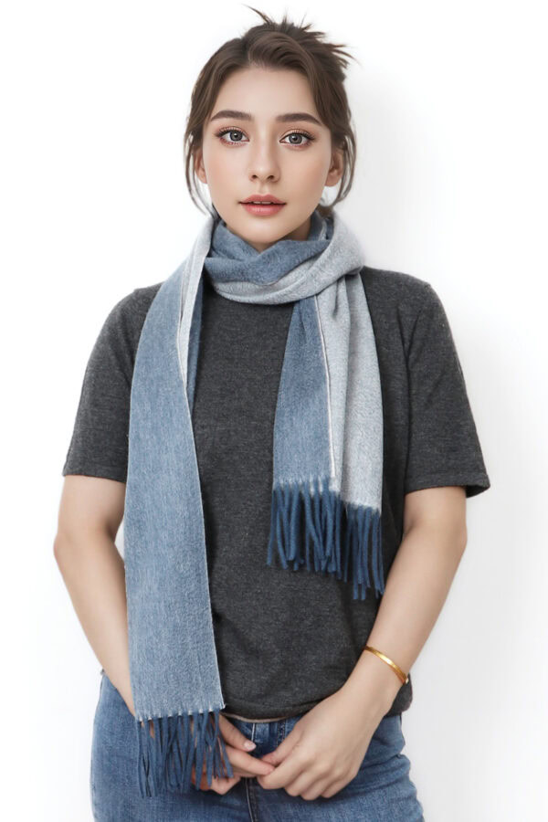 Blue Grey Reversible Cashmere Scarf Soft Warm Winter Accessory 1 1