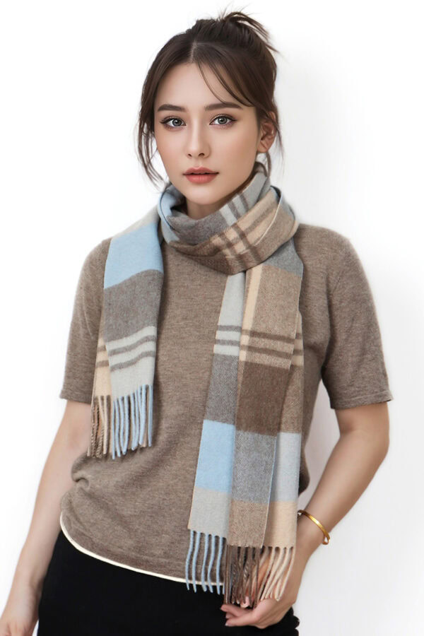 Blue and Brown Plaid Cashmere Scarf Warm Versatile Winter Accessory 5
