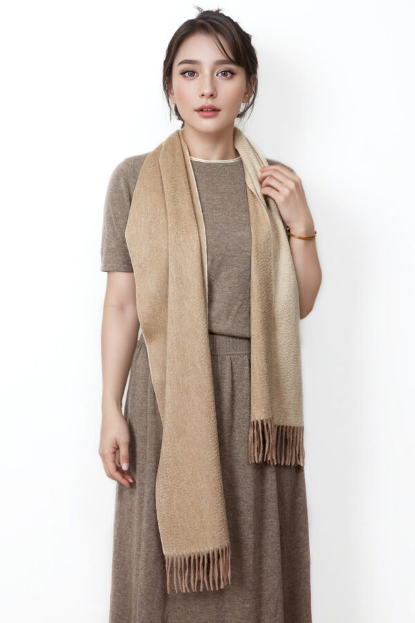 Brown Beige Reversible Cashmere Scarf Cozy Luxurious Winter Wrap 2 1