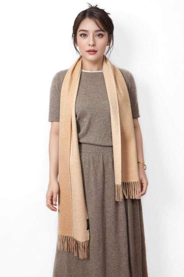 Camel Khaki Reversible Cashmere Scarf Elegant Versatile Winter Shawl 3 1