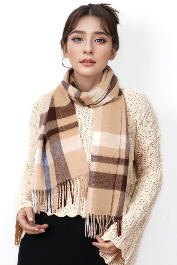 Camel and Coffee Plaid Cashmere Scarf Warm Versatile Winter Accessory 1 1