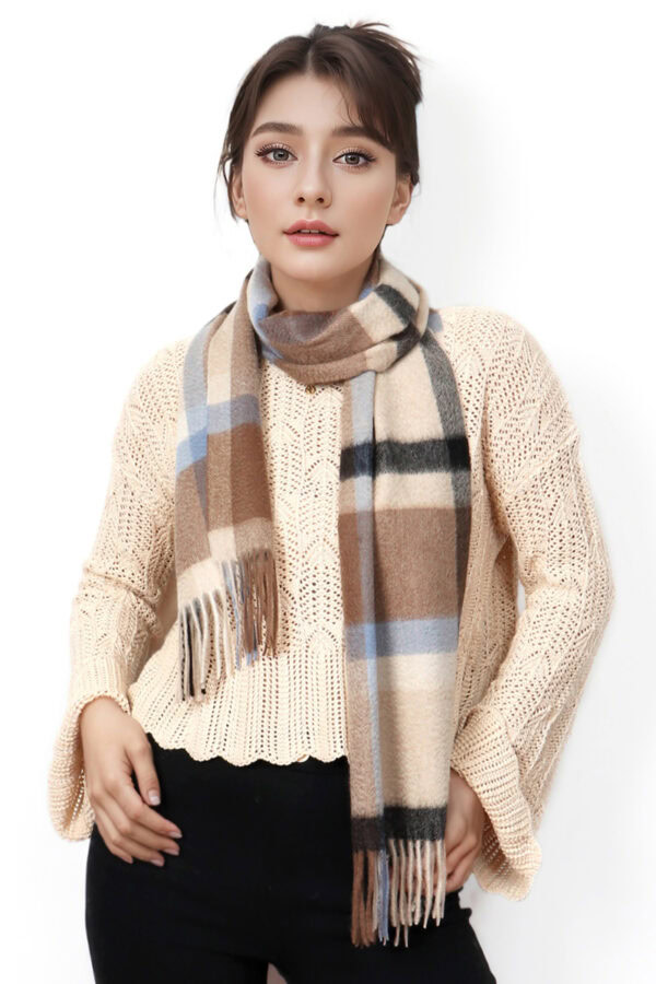 Coffee and Blue Plaid Cashmere Scarf Warm Versatile Winter Accessory 1 1