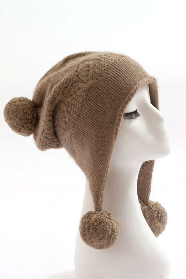 Dark Khaki Triple Pom Pom Cashmere Hat Cute and Cozy Winter Essential 5
