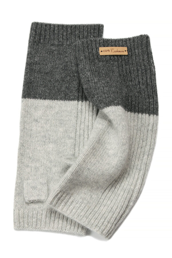 Gray Dark Gray Two Tone Cashmere Fingerless Gloves Stylish and Comfortable Winter Accessory 4