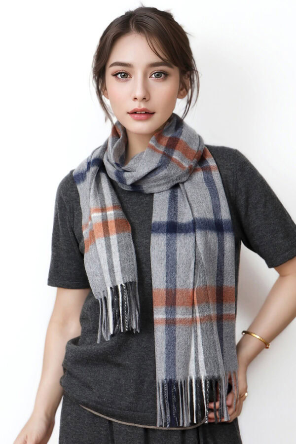 Gray Plaid Cashmere Scarf Warm Versatile Winter Accessory 2 1