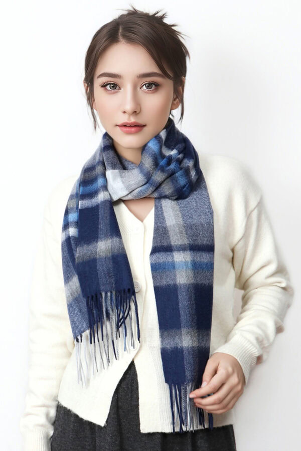Gray and Blue Plaid Cashmere Scarf Warm Versatile Winter Accessory 6
