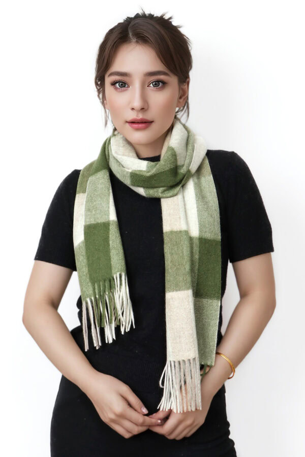 Green Plaid Cashmere Scarf Cozy Stylish Winter Essential 2 1