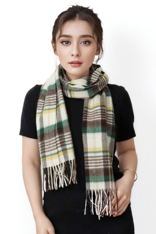 Green and Brown Plaid Cashmere Scarf Warm Versatile Winter Accessory 2 1