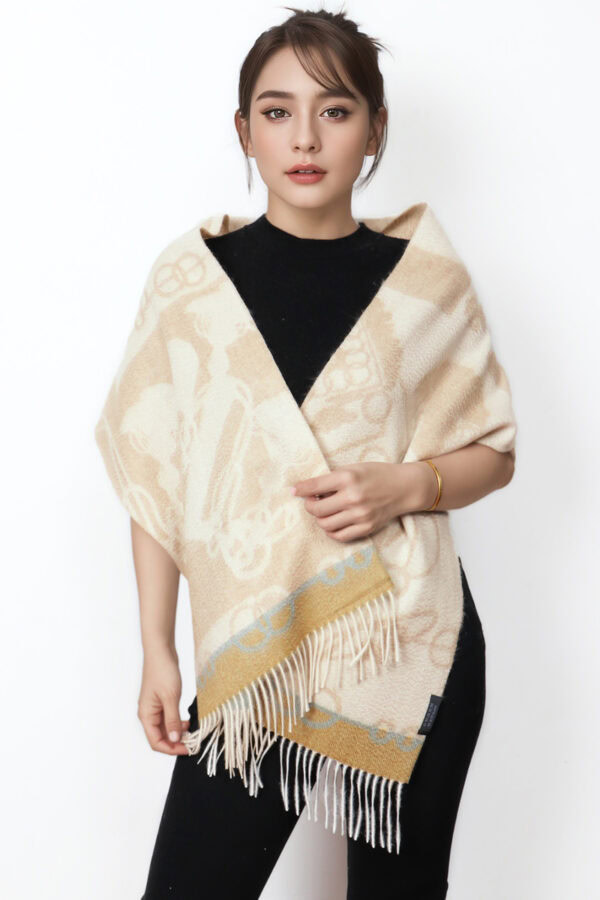 Luxury Beige Reversible Cashmere Scarf Soft Warm 1 1