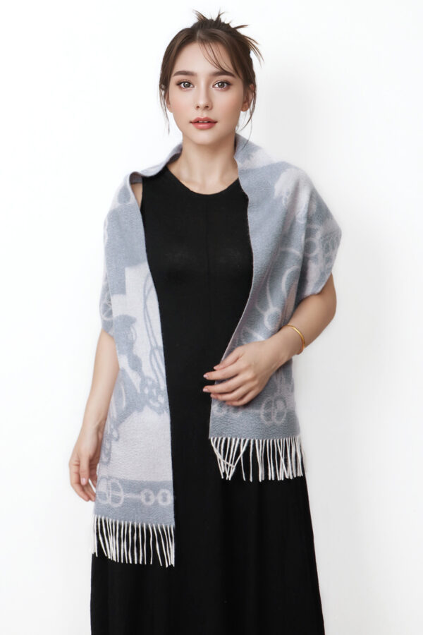 Luxury Sky Blue Reversible Cashmere Scarf Soft Warm 4 1
