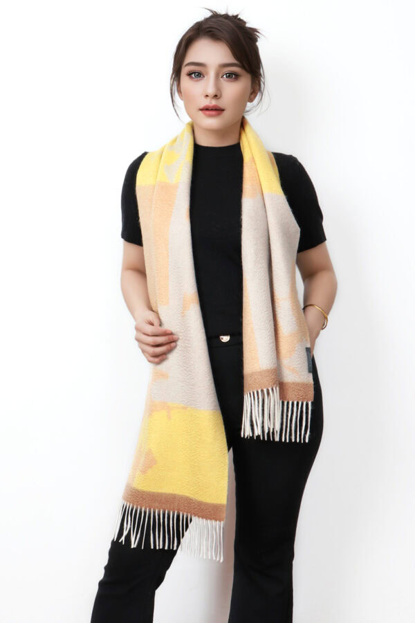 Luxury Yellow Reversible Cashmere Scarf Soft Warm 2 1