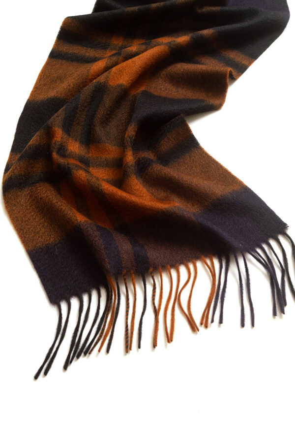 Navy Blue and Orange Plaid Cashmere Scarf Warm Versatile Winter Accessory 4 1