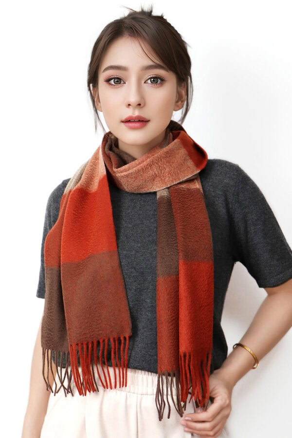 Red and Brown Plaid Cashmere Scarf Warm Versatile Winter Accessory 6