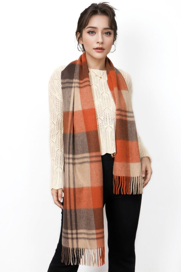 Red and Coffee Plaid Cashmere Scarf Warm Versatile Winter Accessory 6