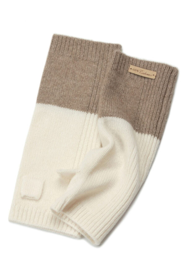 White Coffee Two Tone Cashmere Fingerless Gloves Stylish and Comfortable Winter Accessory 4