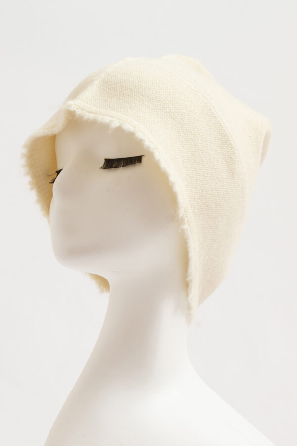 White Raw Edge Cashmere Hat Trendy Winter Essential 1