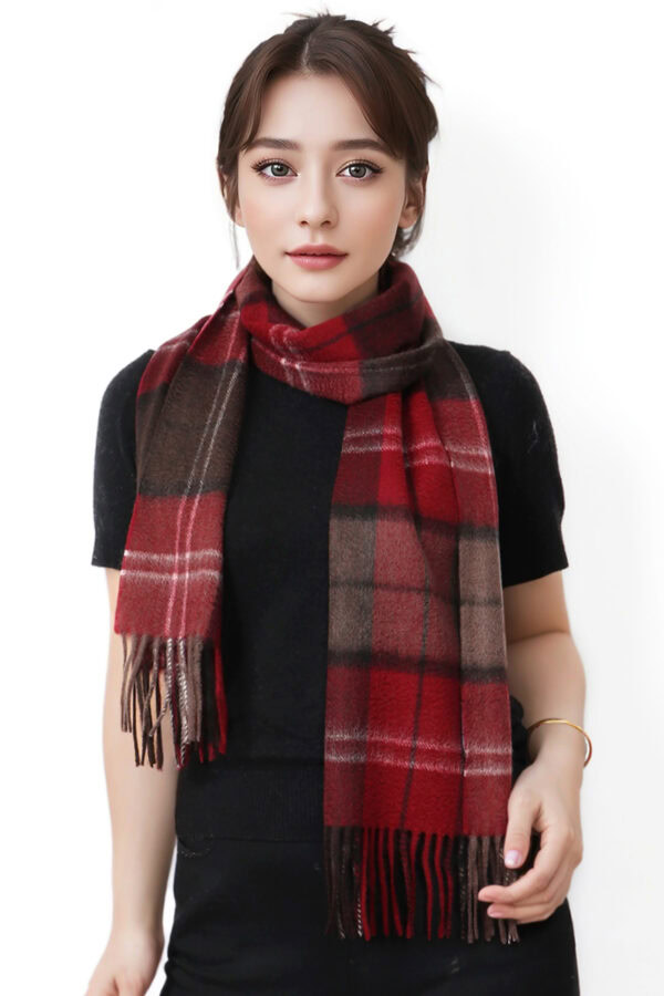Wine Brown Plaid Cashmere Scarf Warm Versatile Winter Accessory 6