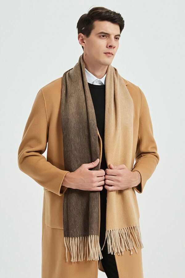 Chocolate Khaki Mens Gradient Cashmere Scarf Elegant Stylish Winter Essential 1