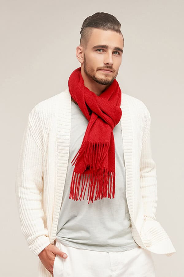 Red Mens Cashmere Scarf Bold Warm Winter Accessory