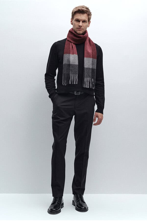 Wine Red Gray Mens Plaid Cashmere Scarf Stylish Cozy Winter Essential