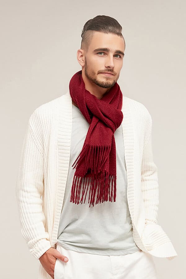 Wine Red Mens Cashmere Scarf Rich Cozy for Cold Days